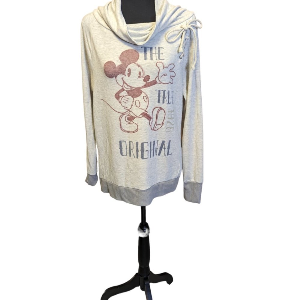 Disney Grey Cowl Neck Mickey Mouse Pullover Sweatshirt Size: M